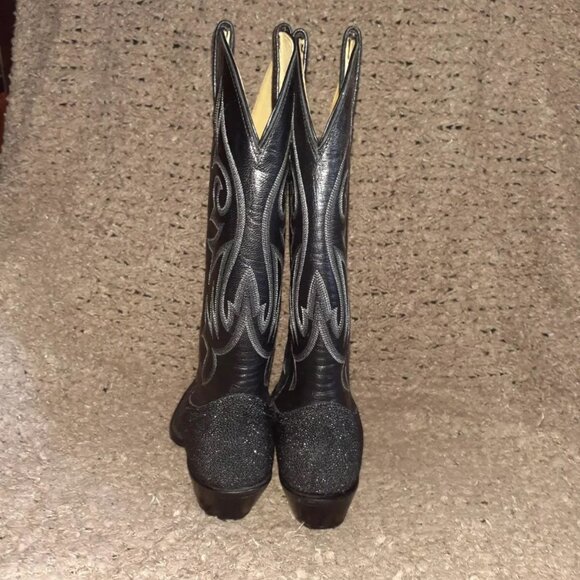 NOCONA-Classic Black Leather & Exotic Sting Ray Cowboy Boots-Sz 5C Nocona=6 Wome - Picture 5 of 9